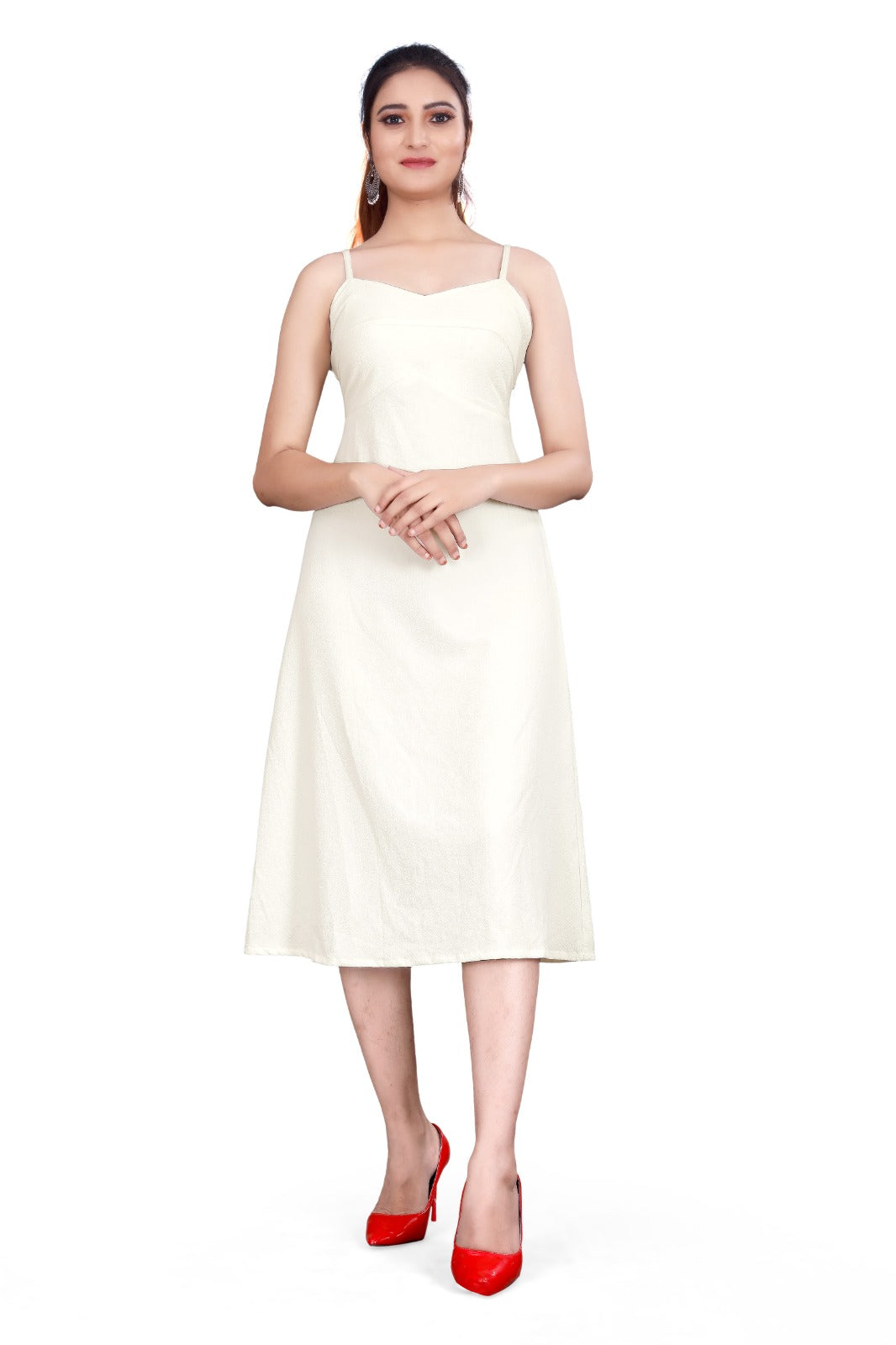 Elegant White Sleeveless Midi Dress