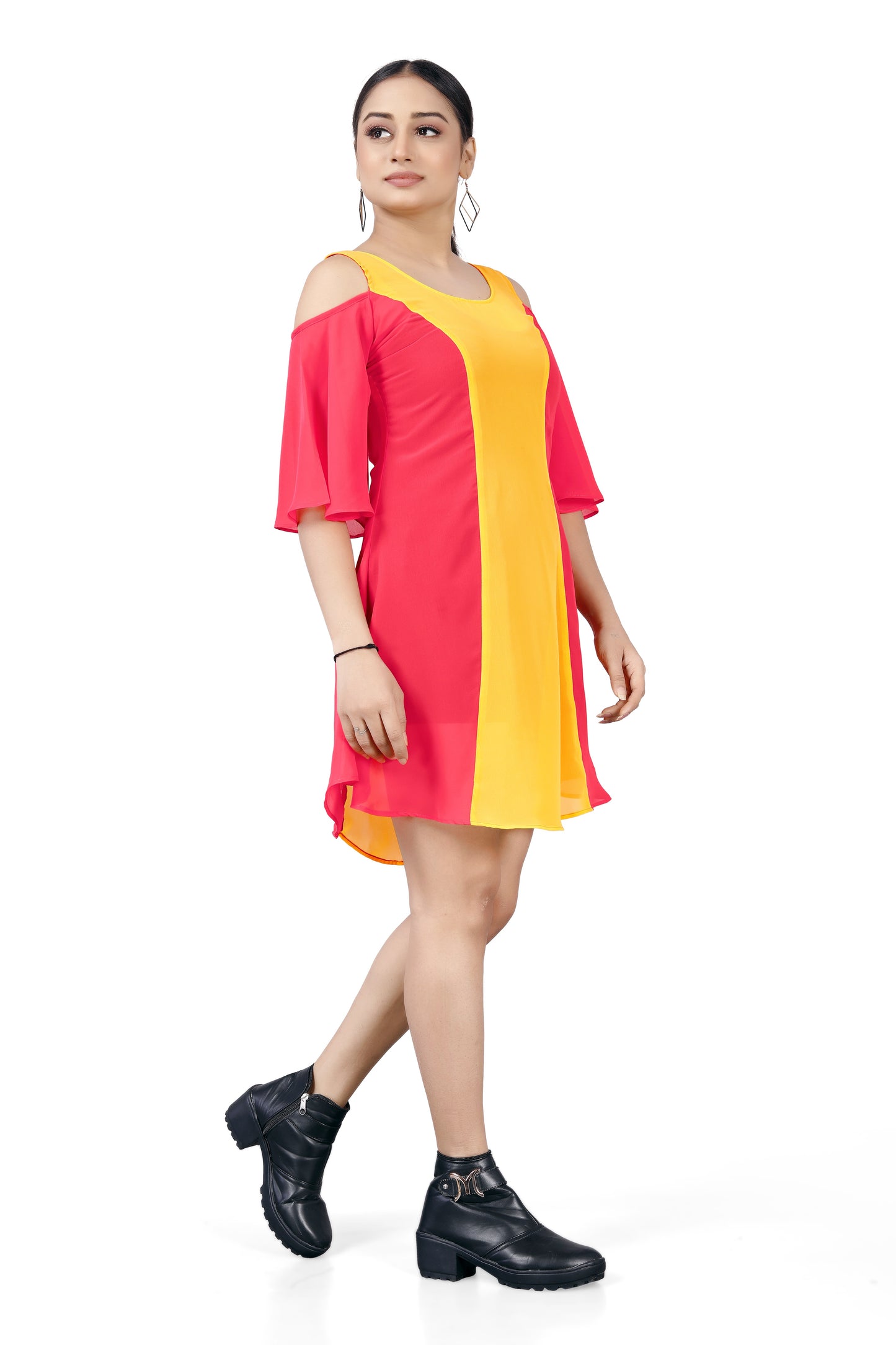 Bold Colorblock Cold-Shoulder Dress