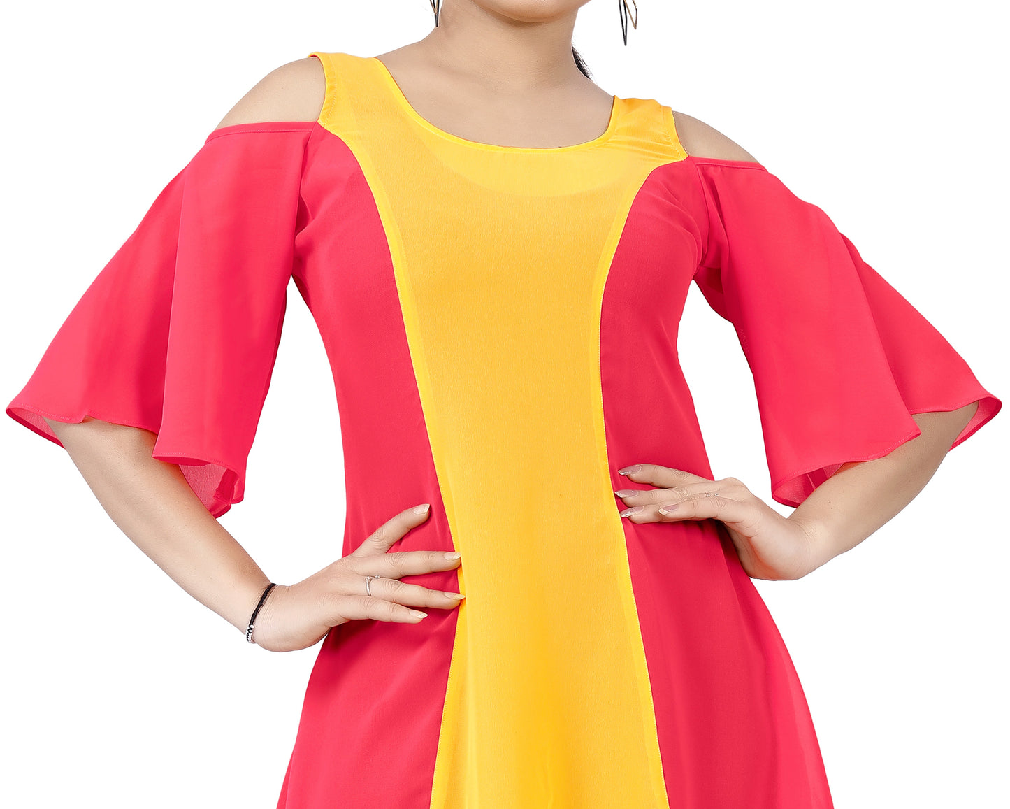 Bold Colorblock Cold-Shoulder Dress