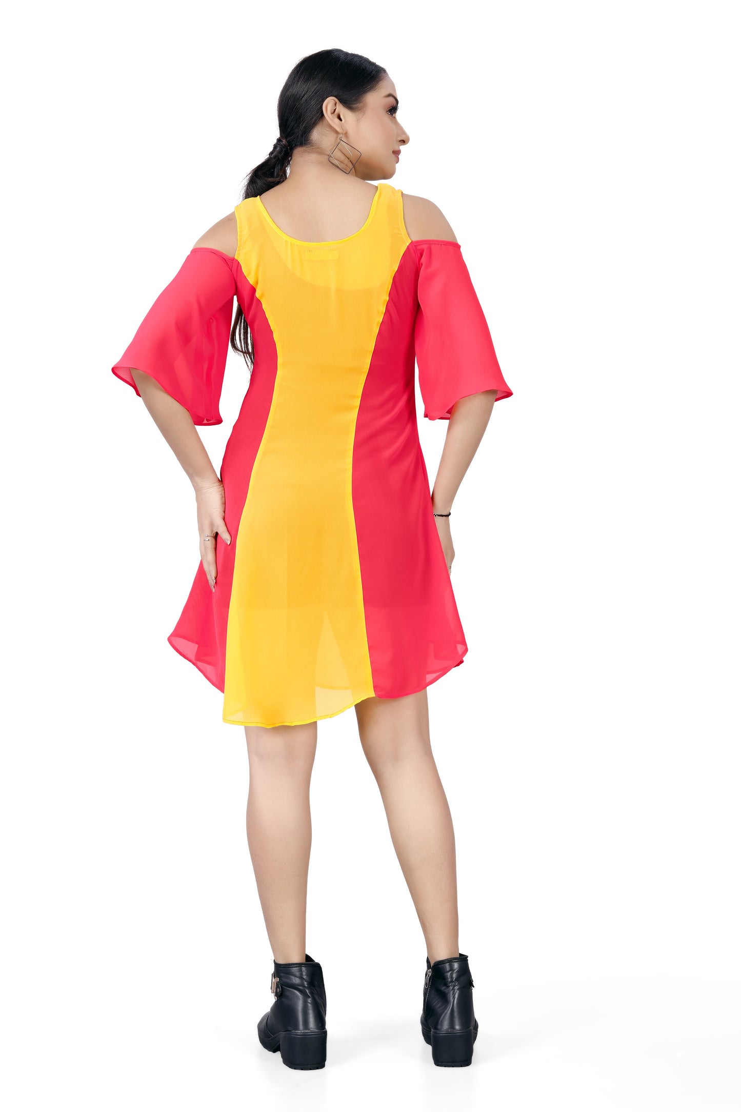 Bold Colorblock Cold-Shoulder Dress