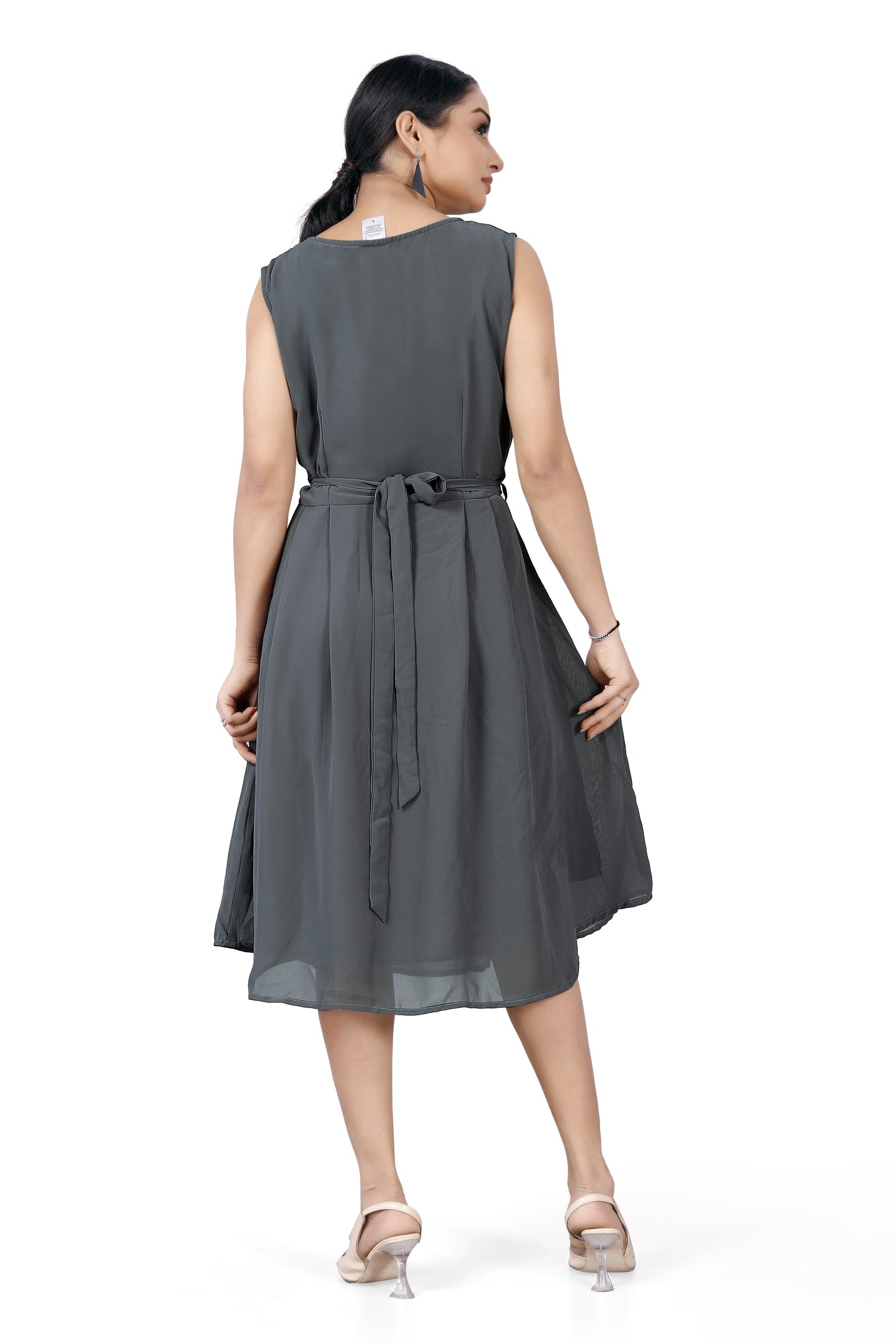 Slate Grey Flair Belted Dress
