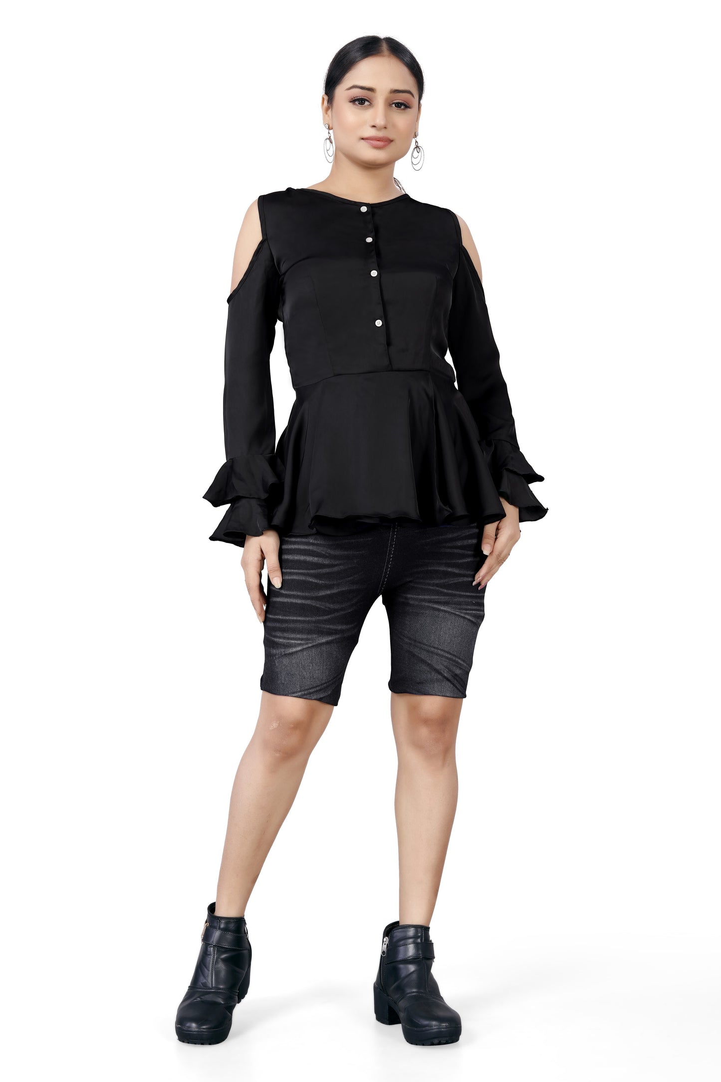 Elegant Cold-Shoulder Ruffle Top