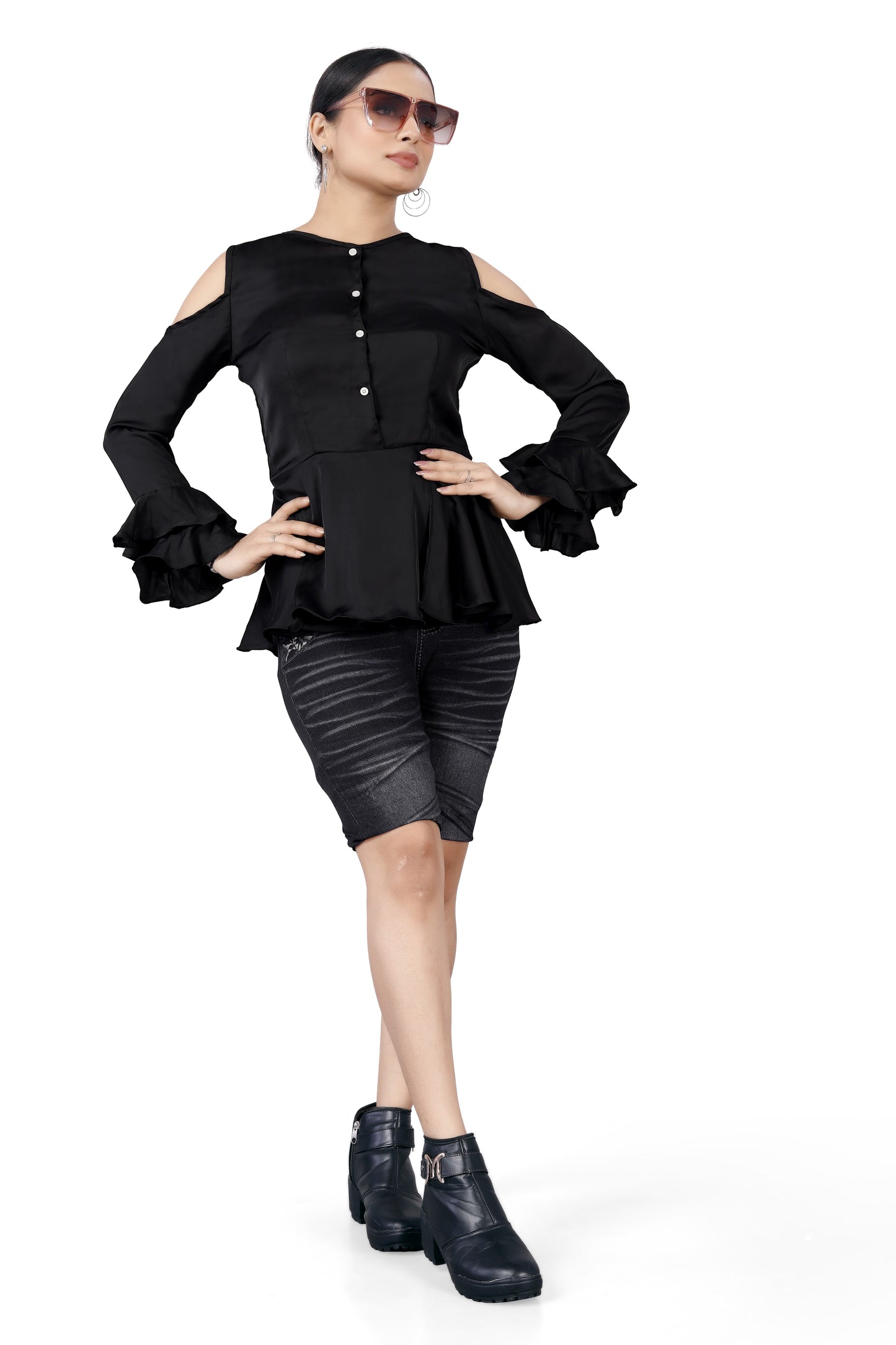 Elegant Cold-Shoulder Ruffle Top