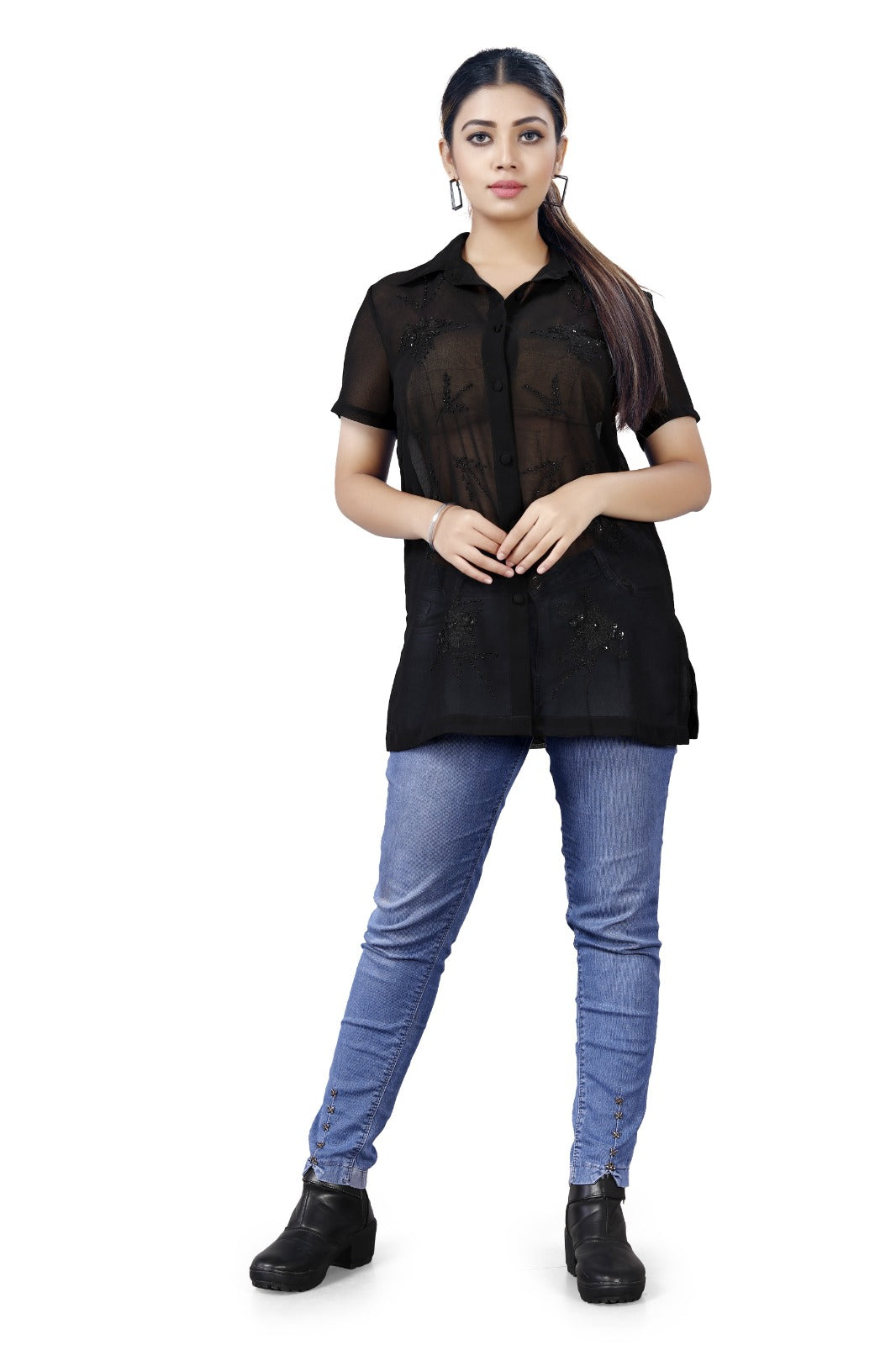 Elegant Sheer Embellished Shirt