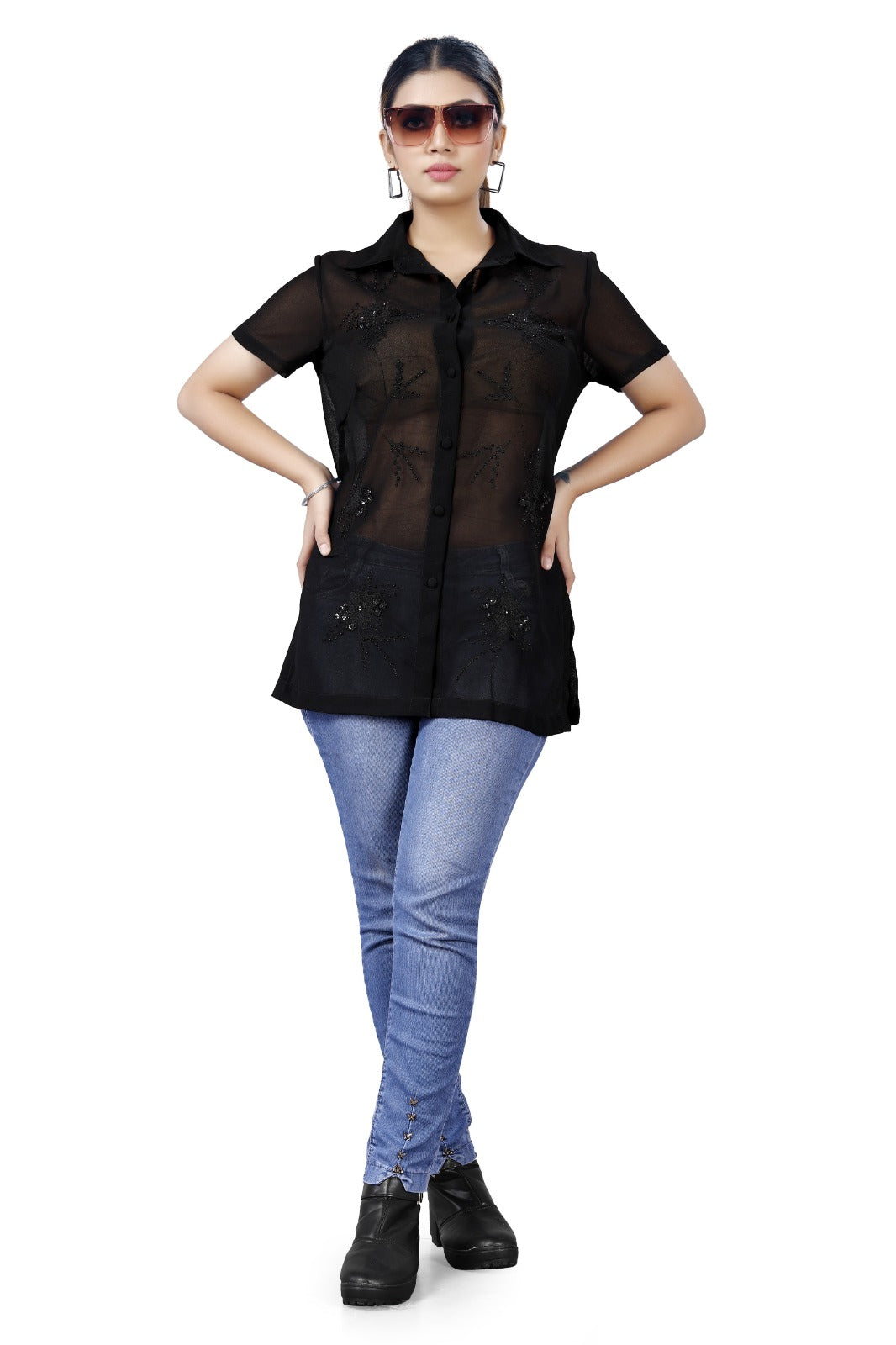 Elegant Sheer Embellished Shirt