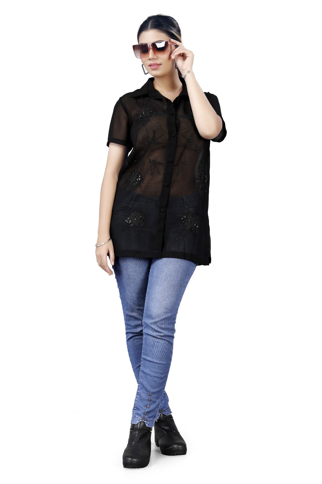 Elegant Sheer Embellished Shirt