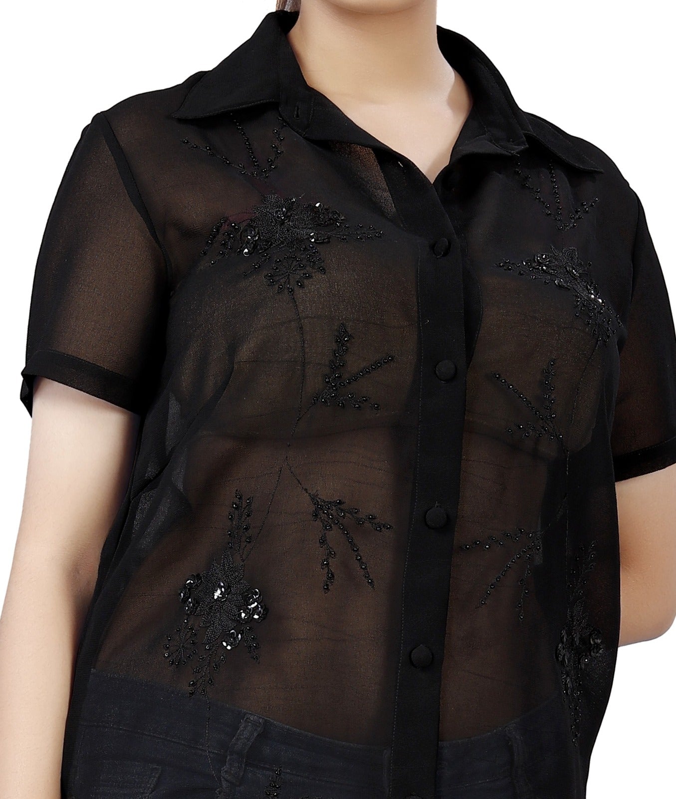 Elegant Sheer Embellished Shirt