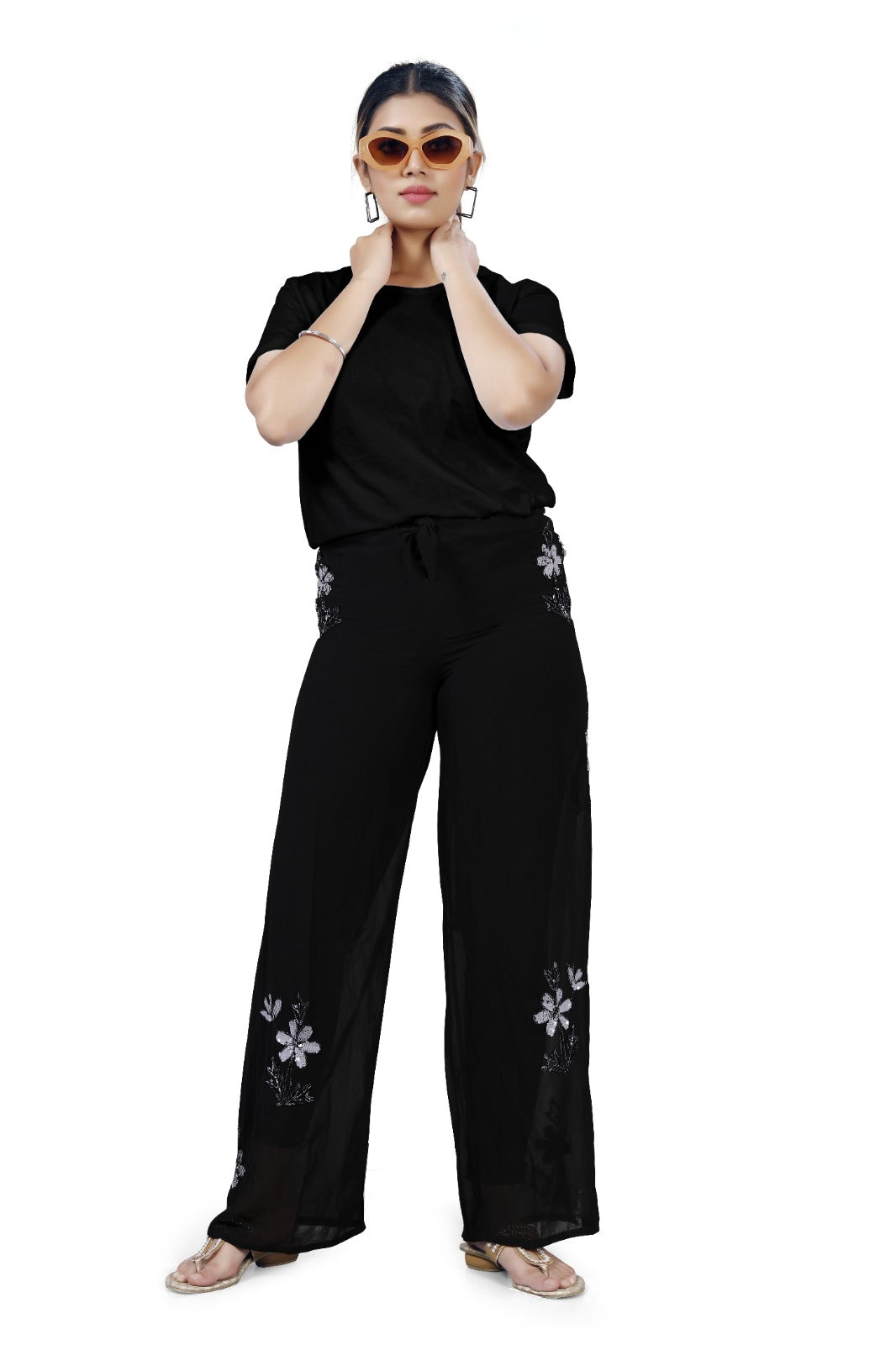Elegant Black Floral Embroidered Trouser