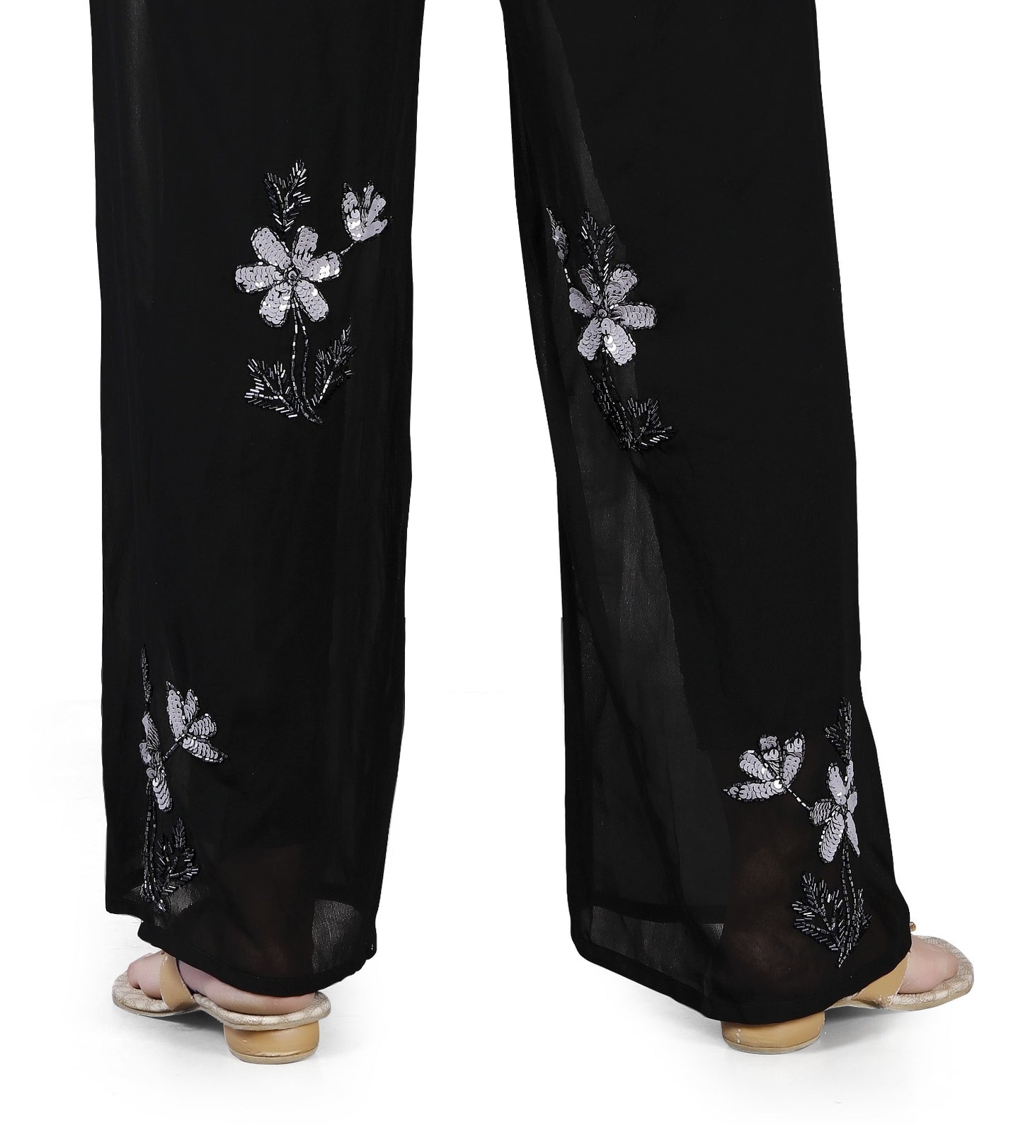 Elegant Black Floral Embroidered Trouser