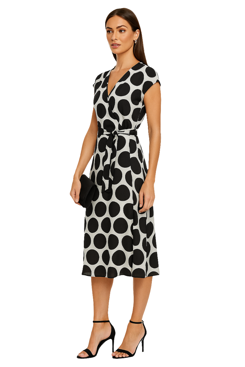 Elegant Swiss Satin Polyester Printed Polka Dot Dress