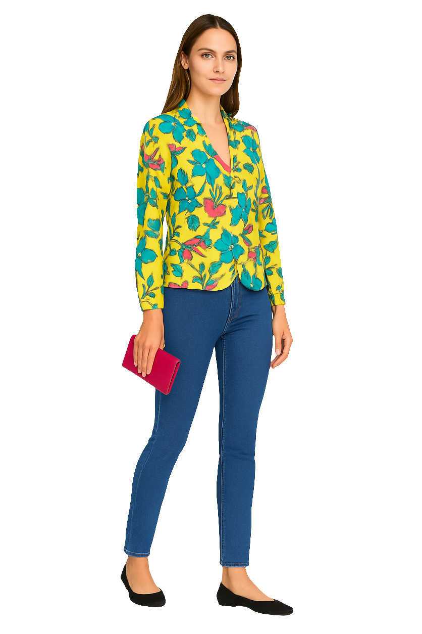 Bright Floral Polyester Shrug-Style Shirt