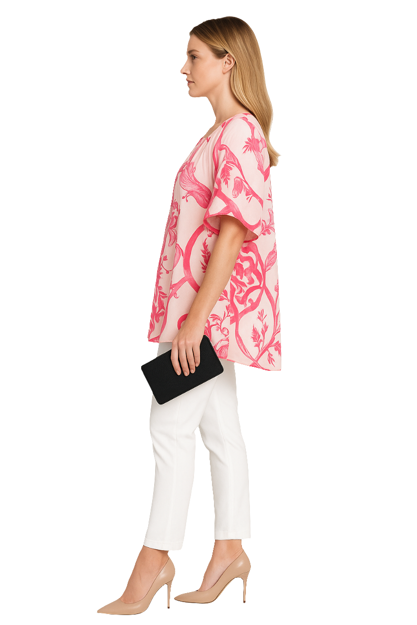 Pink & Red Floral Printed Tunic Dress
