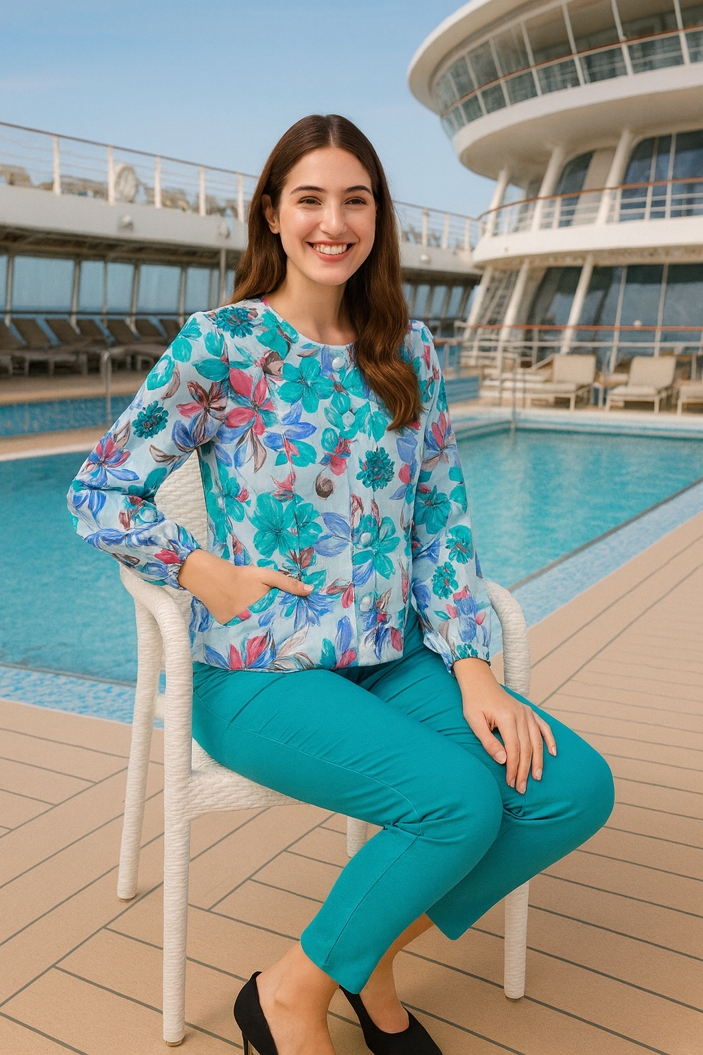 Floral Charm Shrug Shirt – 100% Polyester
