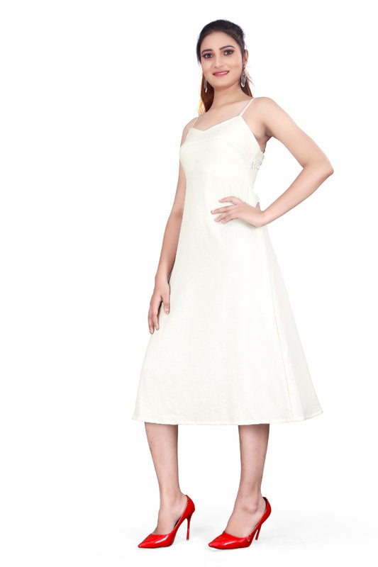 Elegant White Sleeveless Midi Dress