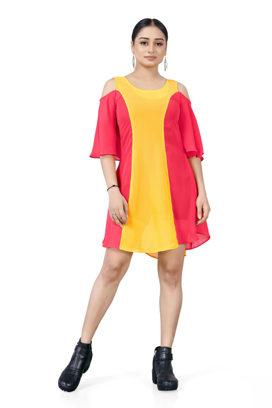 Bold Colorblock Cold-Shoulder Dress