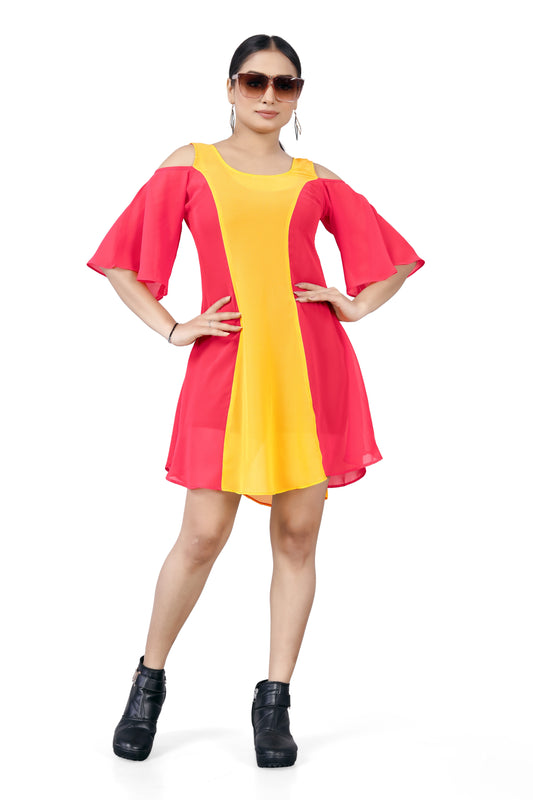 Bold Colorblock Cold-Shoulder Dress