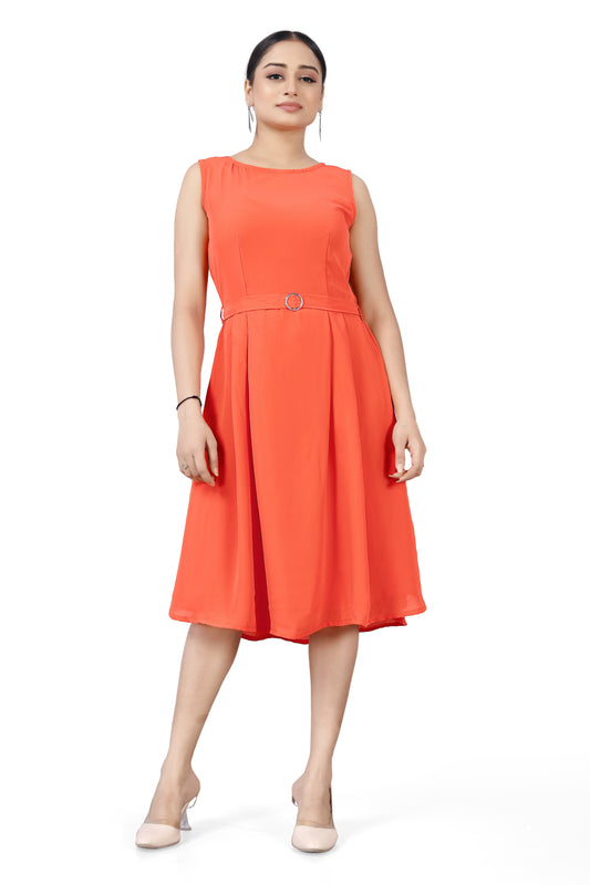 Coral Flair Belted Dress
