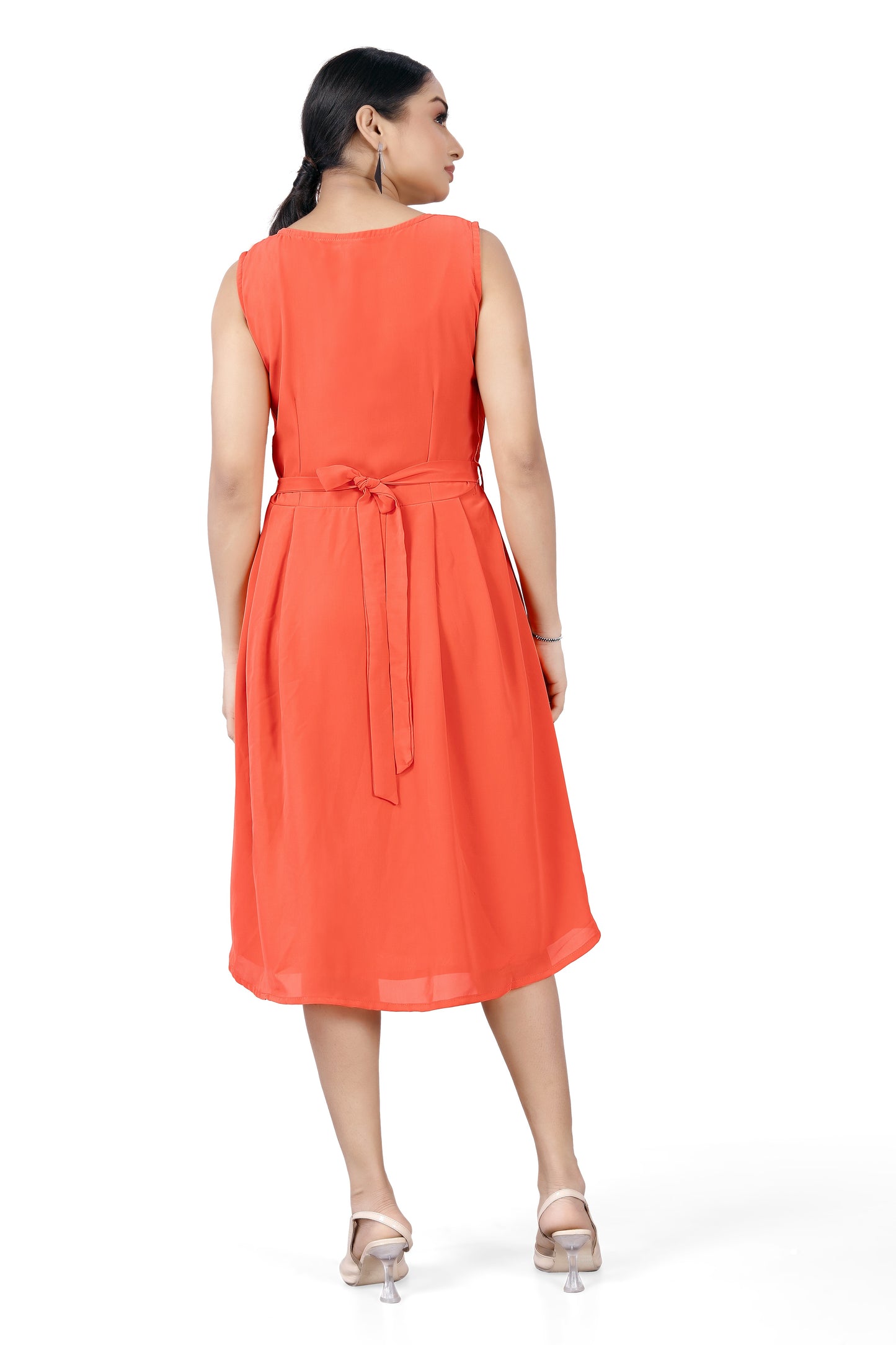 Coral Flair Belted Dress