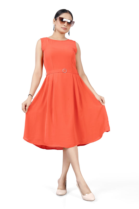 Coral Flair Belted Dress