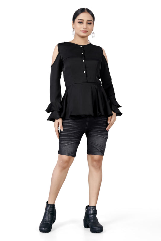 Elegant Cold-Shoulder Ruffle Top