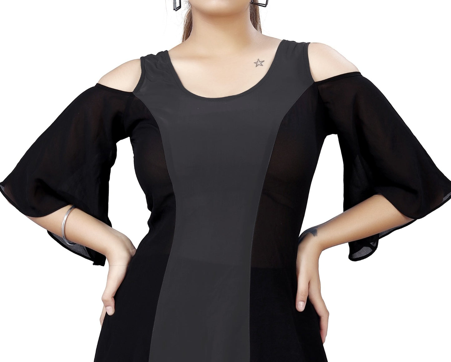 Bold Colorblock Cold-Shoulder Dress