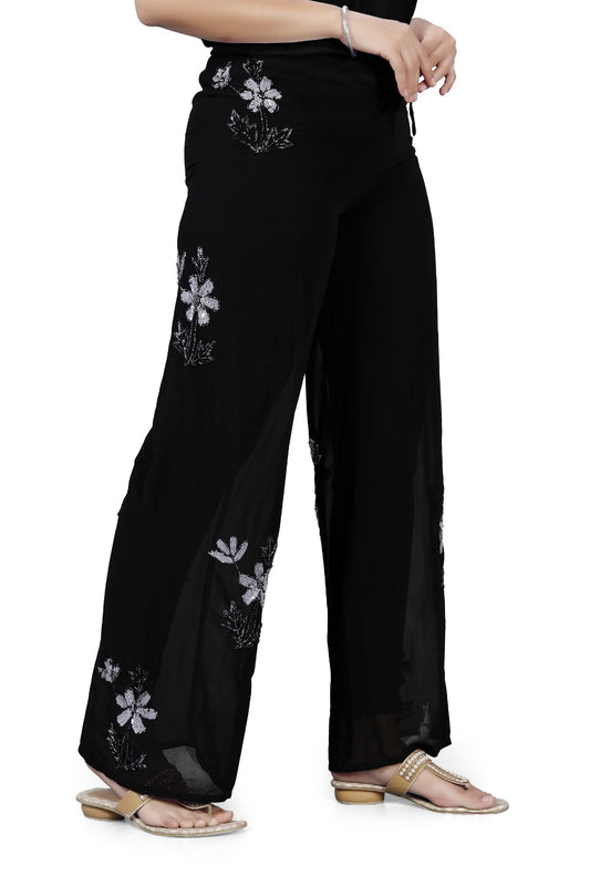 Elegant Black Floral Embroidered Trouser