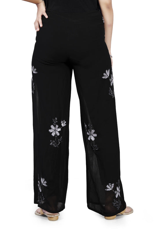 Elegant Black Floral Embroidered Trouser