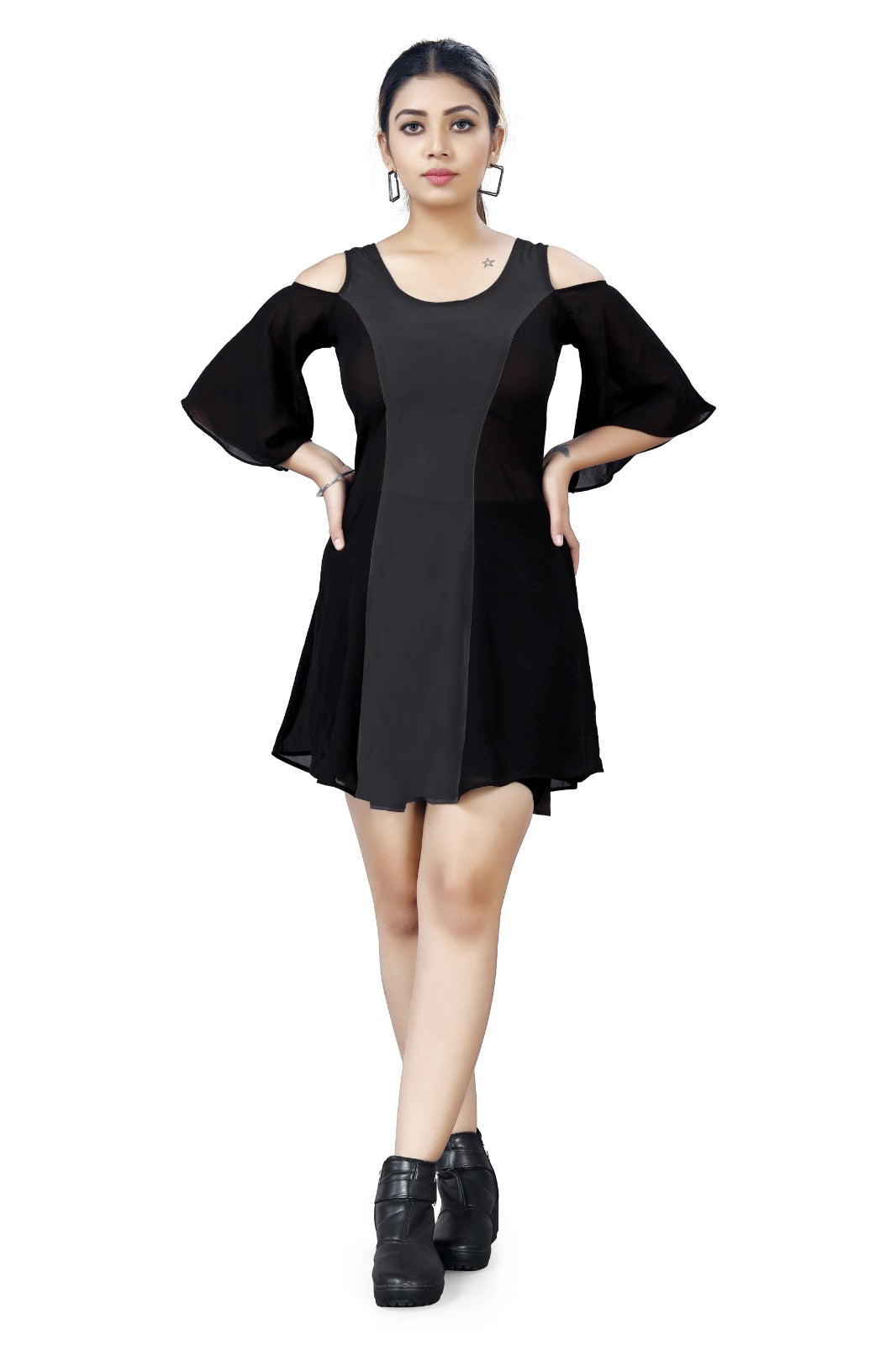 Bold Colorblock Cold-Shoulder Dress