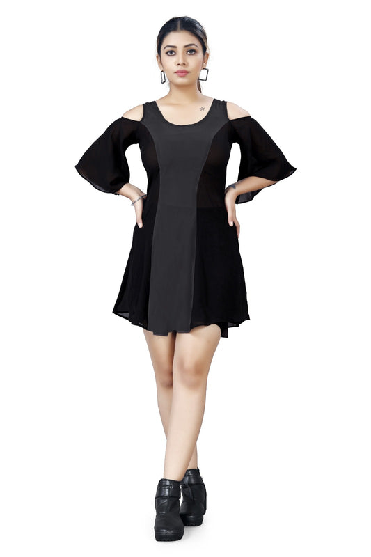Bold Colorblock Cold-Shoulder Dress
