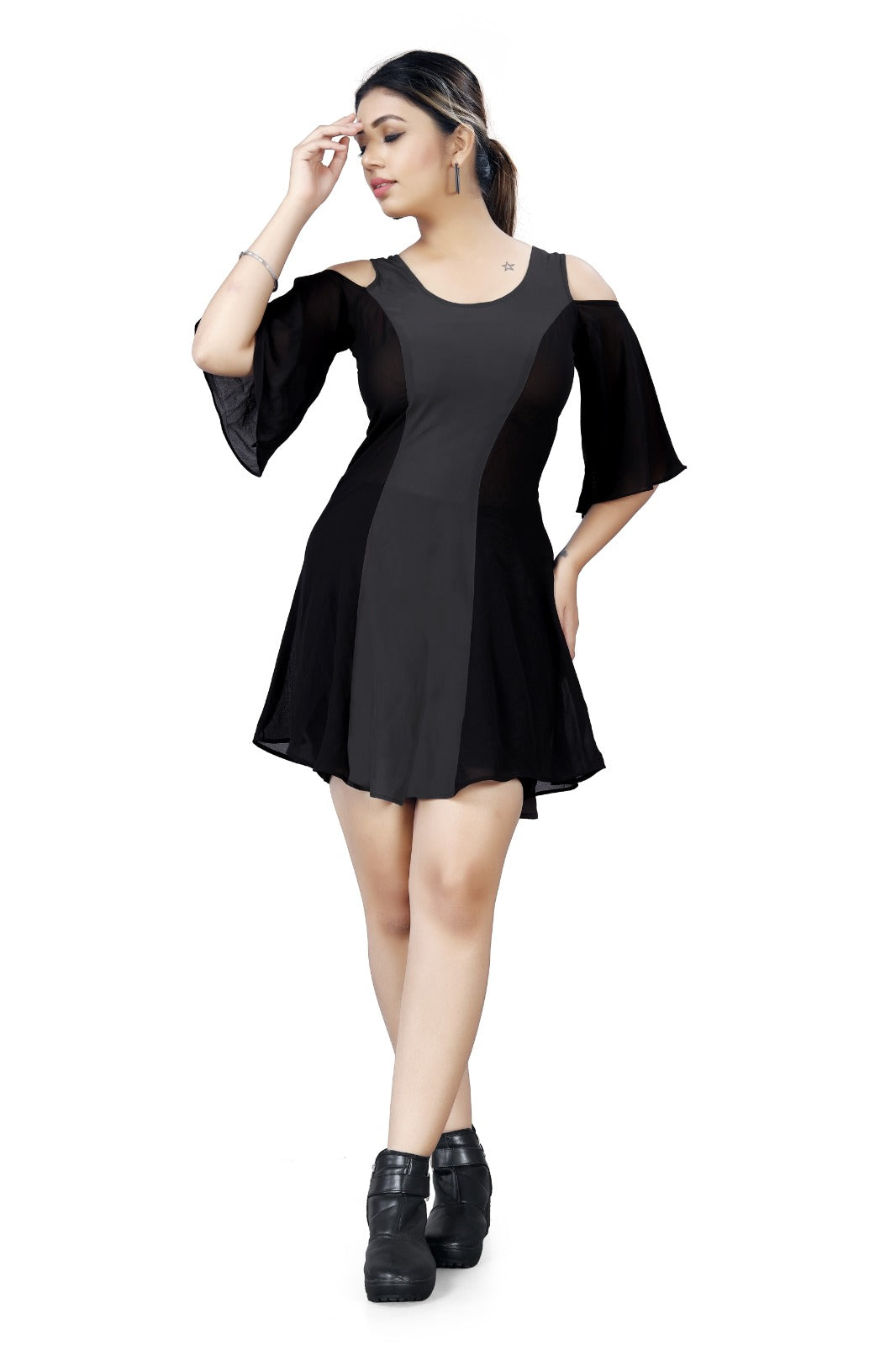 Bold Colorblock Cold-Shoulder Dress