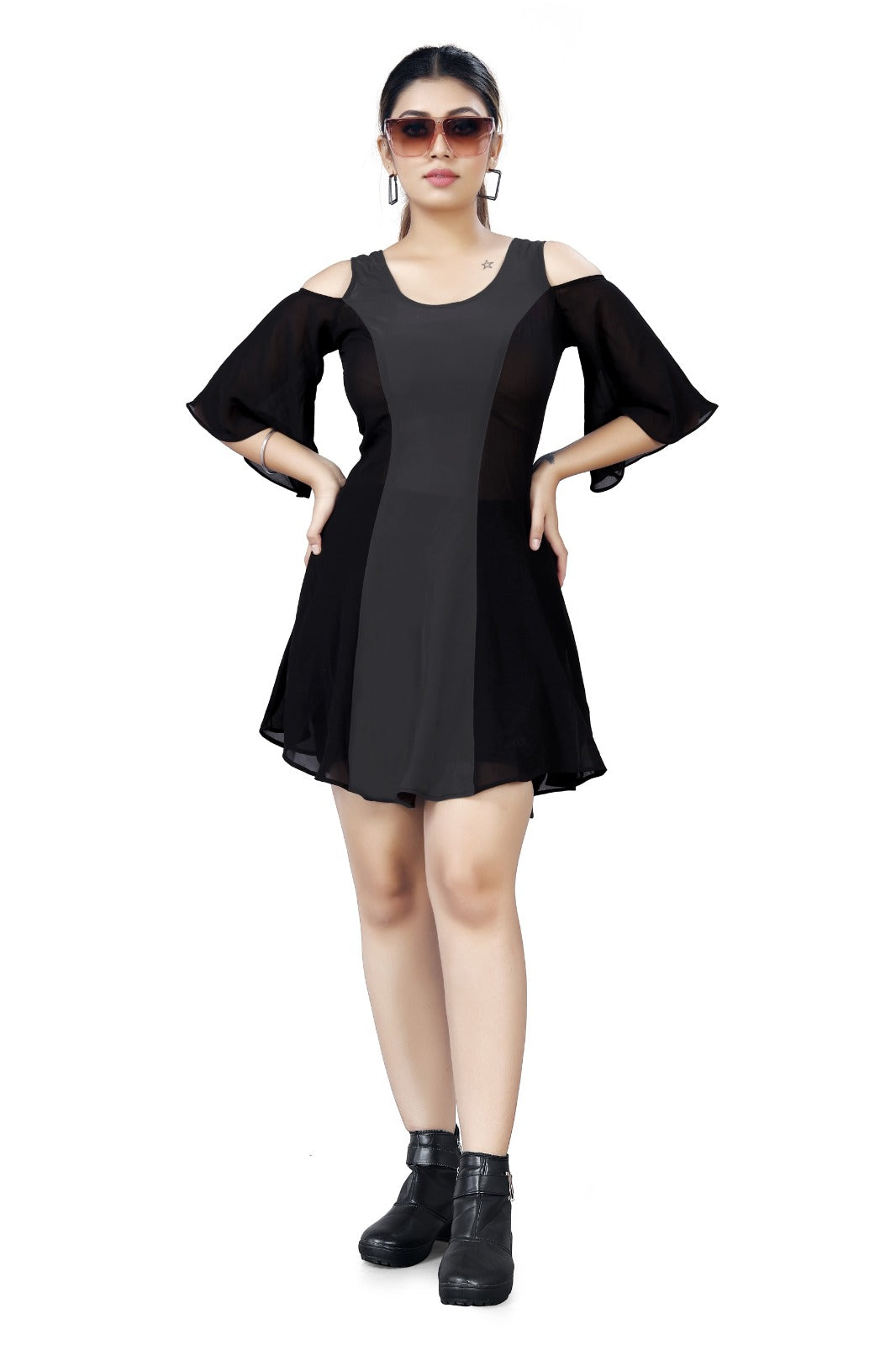 Bold Colorblock Cold-Shoulder Dress