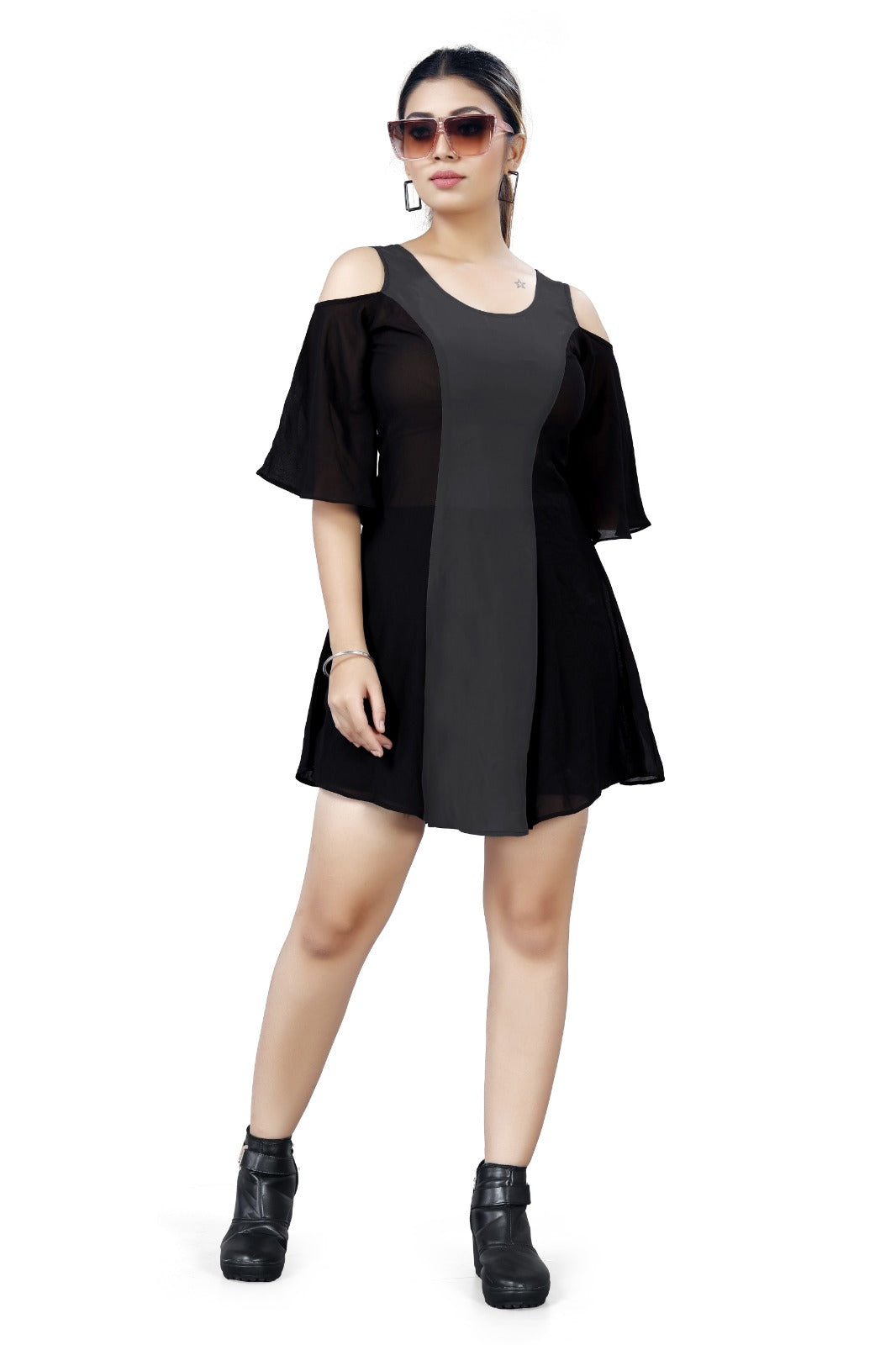 Bold Colorblock Cold-Shoulder Dress