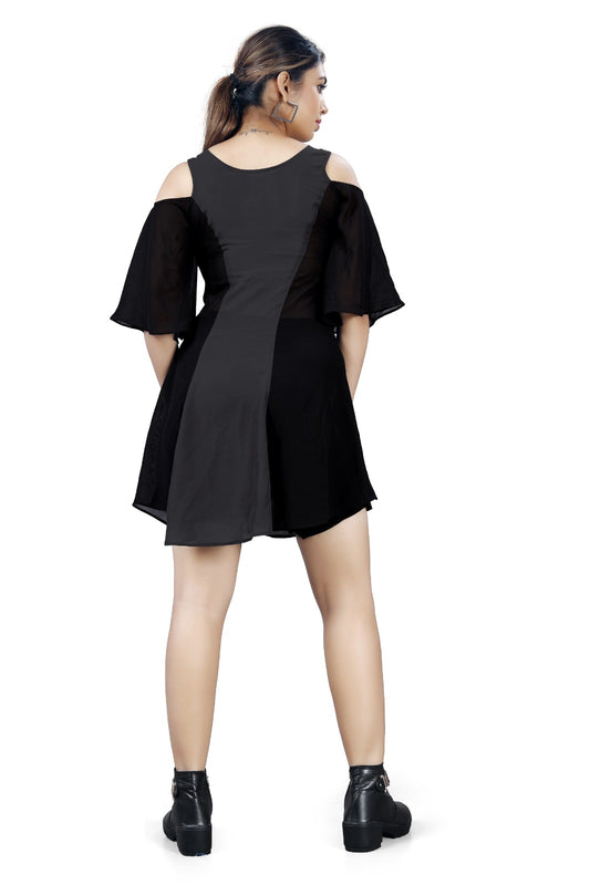 Bold Colorblock Cold-Shoulder Dress