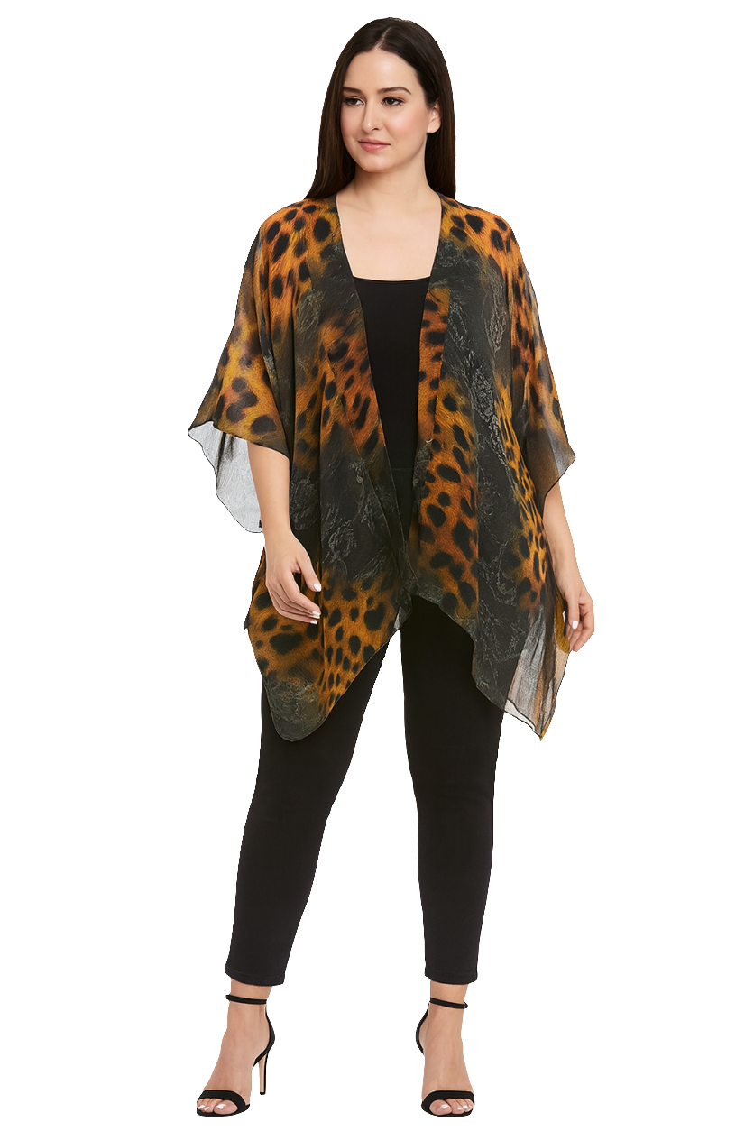 Leopard Print Chiffon Polyester Shrug – Lightweight Sheer Layer