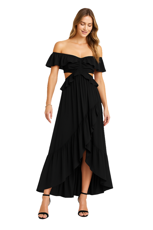 On the Horizon – Black Viscose Georgette Maxi