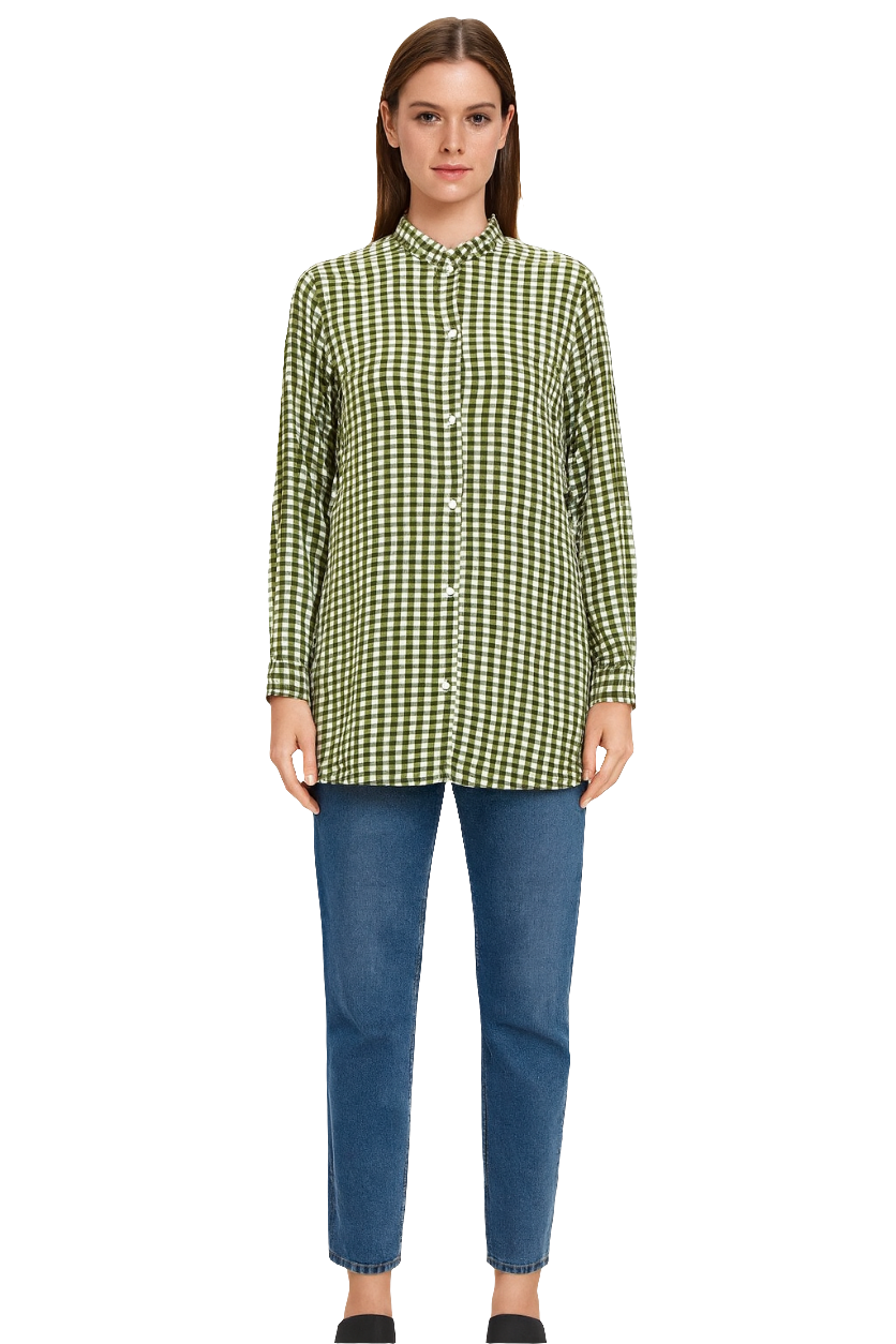 Olive Green & White Checkered Viscose Rayon Shirt