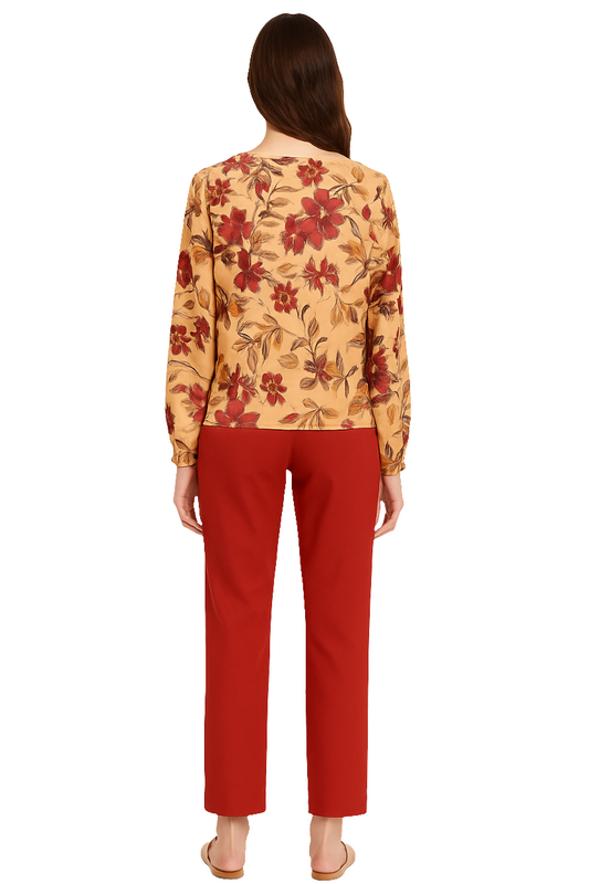 Floral Print V-Neck Blouse with Long Sleeves