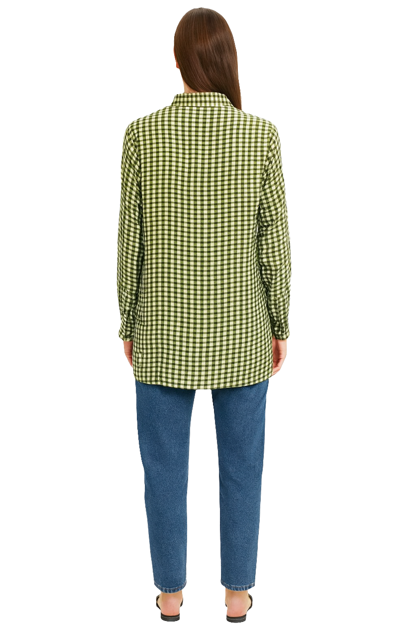 Olive Green & White Checkered Viscose Rayon Shirt