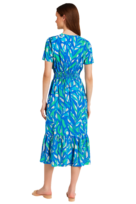 Painted-Look Leaf Print Midi Dress