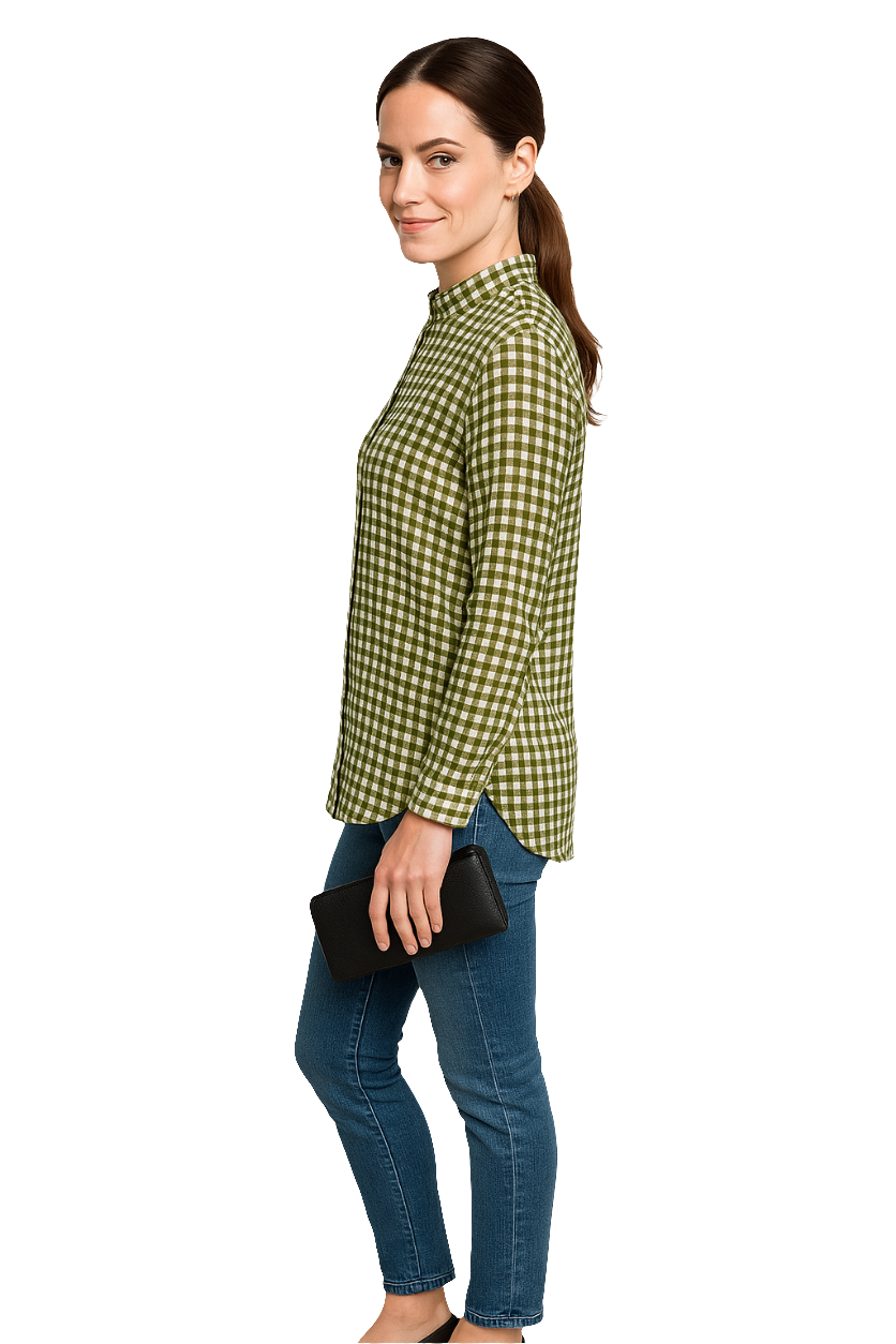 Olive Green & White Checkered Viscose Rayon Shirt