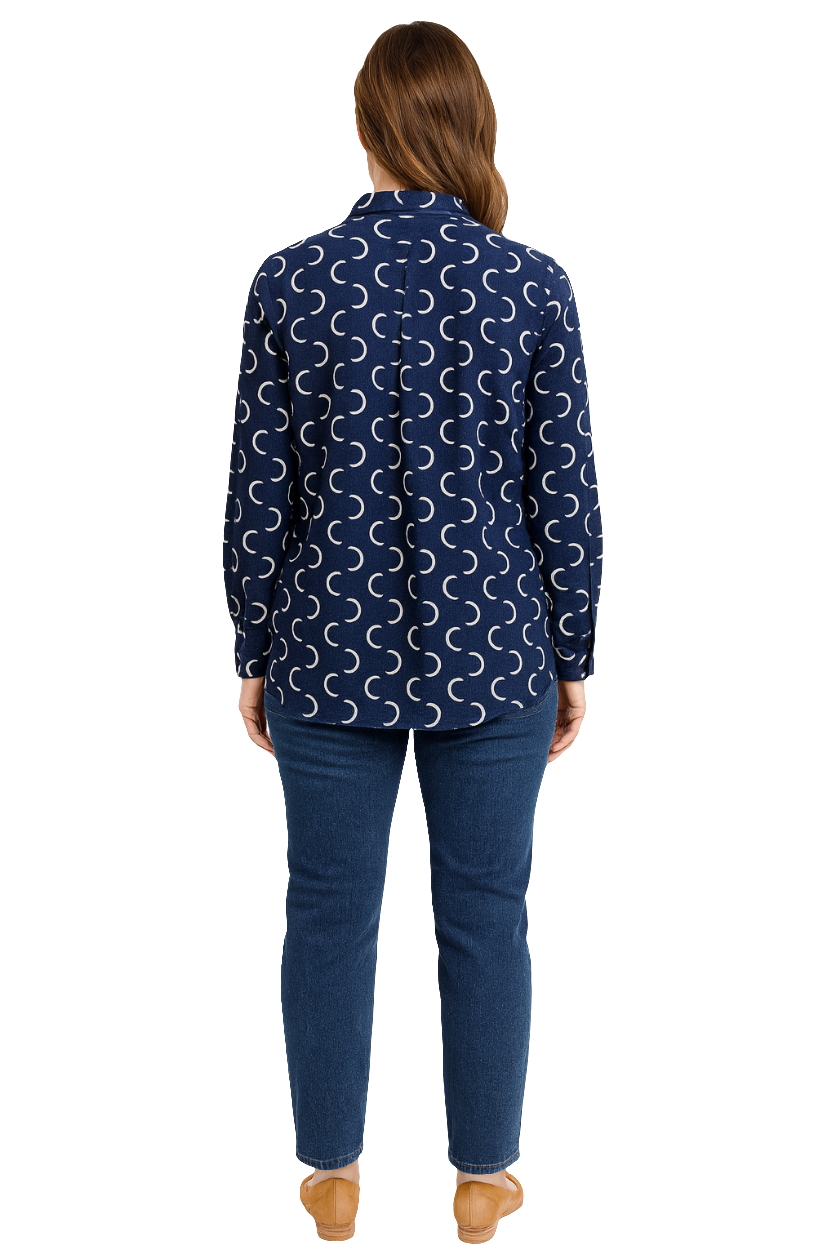 Navy Rayon Printed Shirt with Concealed Double Placket