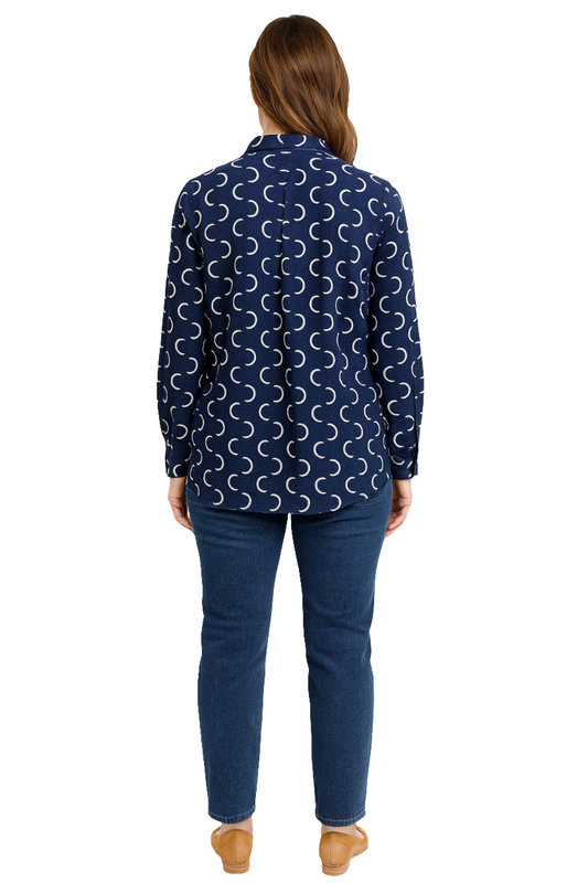 Navy Rayon Printed Shirt with Concealed Double Placket