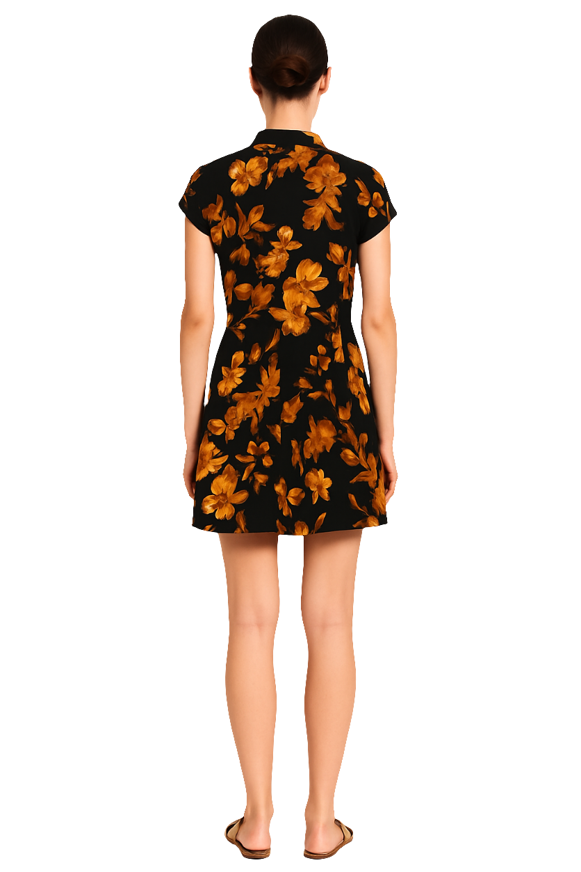 Polyester Floral Button-Down Shirt Collar Dress