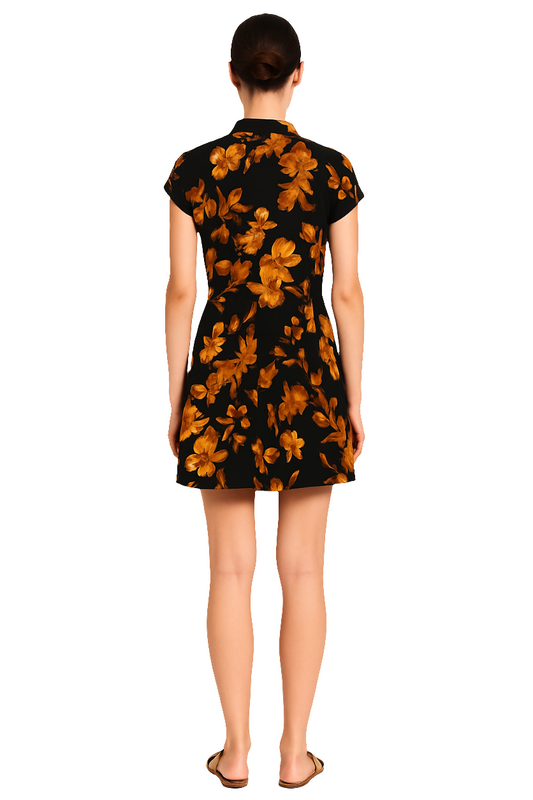 Polyester Floral Button-Down Shirt Collar Dress
