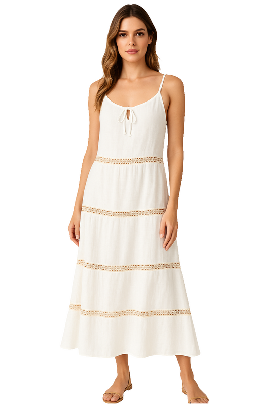Rayon Viscose Self-Checks Dress with Lace