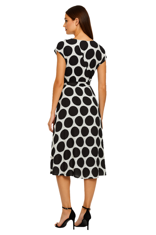 Elegant Swiss Satin Polyester Printed Polka Dot Dress