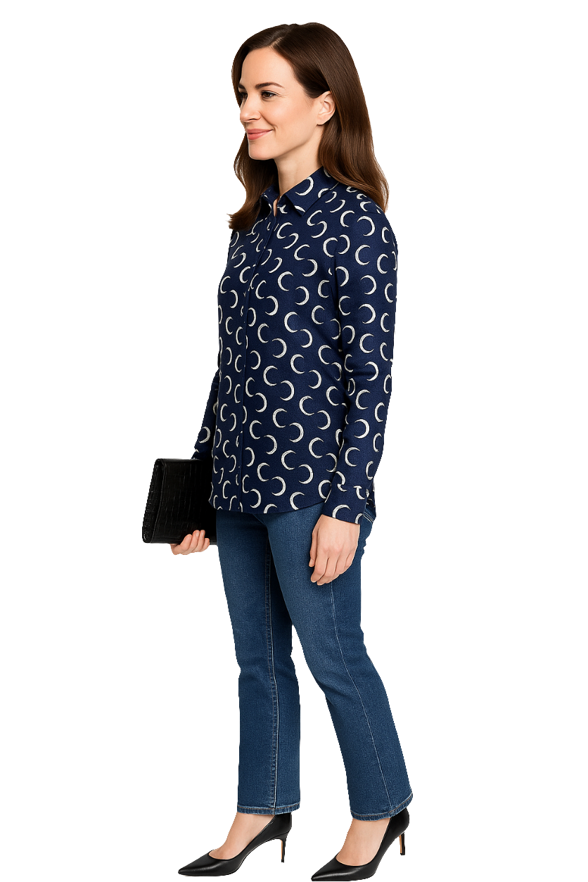 Navy Rayon Printed Shirt with Concealed Double Placket