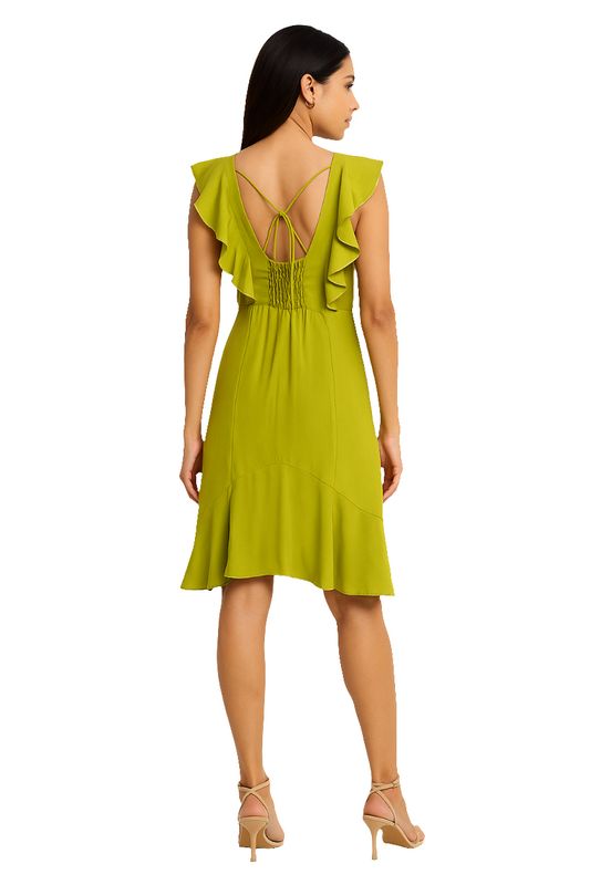 Lime Satin Ruffle Dress