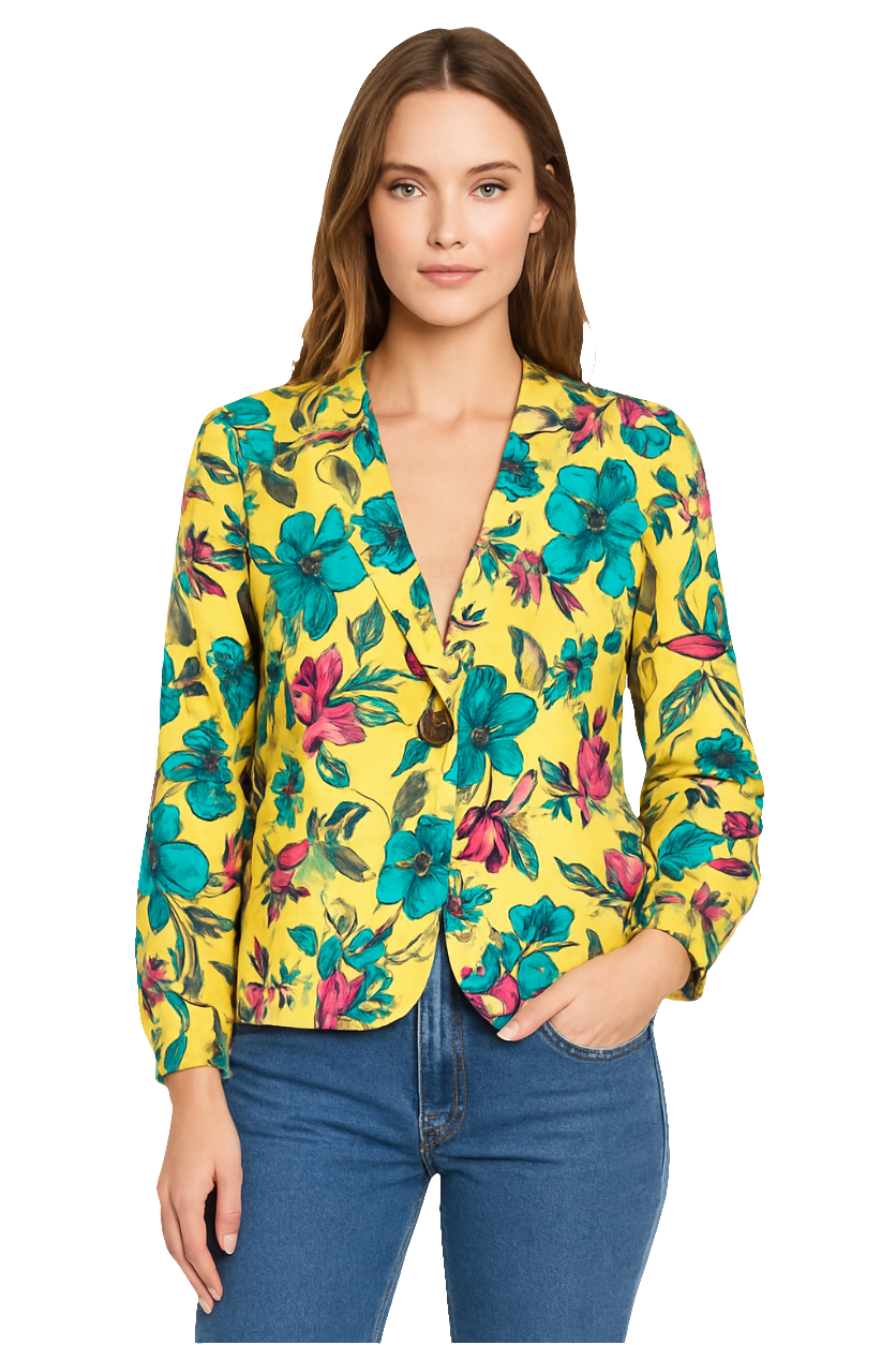 Bright Floral Polyester Shrug-Style Shirt