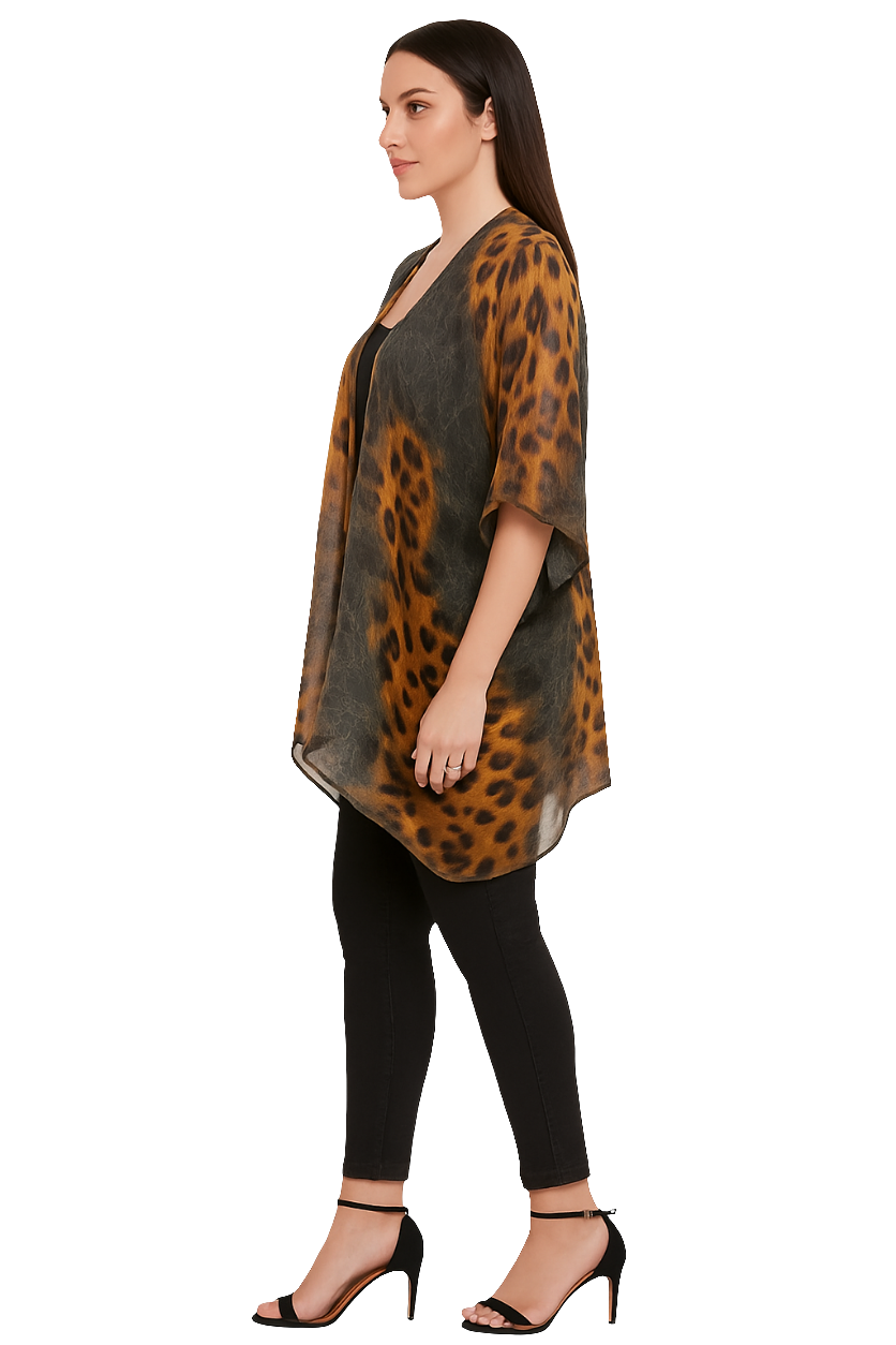 Leopard Print Chiffon Polyester Shrug – Lightweight Sheer Layer